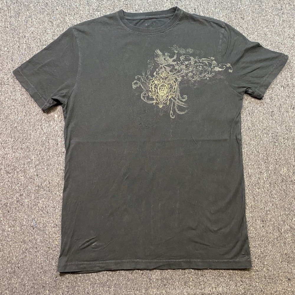 TShirt Sz M Mens Black Grunge Goth Filigree Lion Crest Graphic Apt 9 Skater Tee